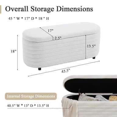 DM Furniture Storage Teddy Ottoman Bench Upholstered Fabric Storage Bench End of Bed Stool with Safety Hinge for Bedroom, Living Room, Entryway, Closet(44.5", White) - Image 2