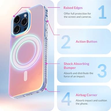 LONLI Hue - Magnetic Case for iPhone 15 Pro - [Compatible with Magsafe] - [360° Shock-Absorbent Bumper] - [Cute and Unique Phone Cover for Girls and Women] - Fluorescent Holographic Iridescent - Image 4