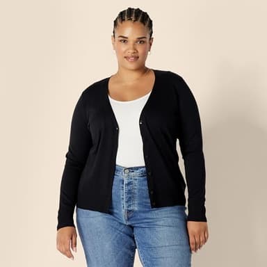 Amazon Essentials Women's Lightweight V-Neck Cardigan Sweater (Available in Plus Size), Black, Large - Image 7