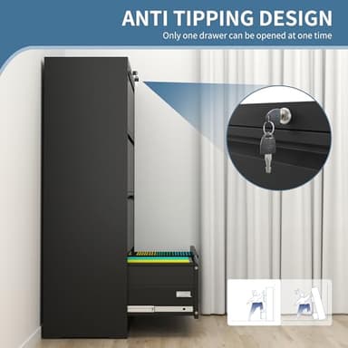 AQY 4 Drawer File Cabinet with Lock,Metal Lateral File Cabinets for Home Office,Steel Wide Filing Organization Storage Cabinets for Hanging Files Letter/Legal/F4/A4 Size Assembly Required(Black) - Image 4