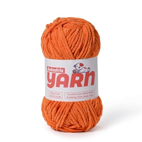 Plush Chunky Chenille Yarn for Crocheting Amigurumi, Soft Fluffy Velvet Yarn for Crocheting, Fuzzy Baby Blanket Knitting 100g/131yds Bulky（Orange） - Image 1