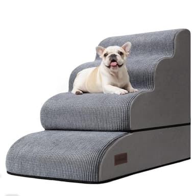 Aodisman 4-Step Dog Stairs and Ramp for Beds or Couches – Non-Slip Sturdy Pet Steps for Small Dogs and Cats,21" H,Grey - Image 1