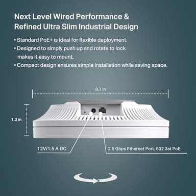 TP-Link EAP670 V2 Omada WiFi 6 Ultra- Slim AX5400 Wireless 2.5G Ceiling Mount Access Point Support Mesh, OFDMA, Seamless Roaming, HE160 & MU-MIMO SDN Integrated Cloud Access & Omada App PoE+ - Image 3