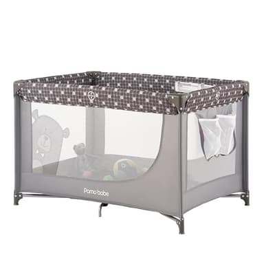 Pamo Babe Portable Crib Baby Playpen with Mattress and Carry Bag Grey - Image 1