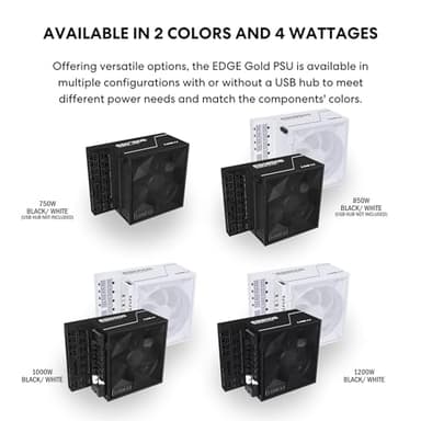 Lian Li EDGE1000W Fully Modular Low-Noise ATX Power Supply - ATX 3.1 & PCIE 5.1 Compliant - Cybenetics Gold Efficiency - 12V-2x6 Cable - L-Shape Design - with USB/Fan Hub - Black (EG1000G.WB) - Image 2