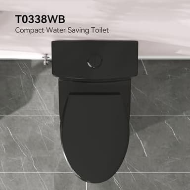 HOROW T0338WB Elongated One Piece Toilet Black, Compact Modern Toilet with Comfortable Seat Height, ADA Chair Height 17.3", Power Dual Flush 0.8/1.28 GPF & MAP 1000g, Matte Black, 12" Rough-in - Image 9