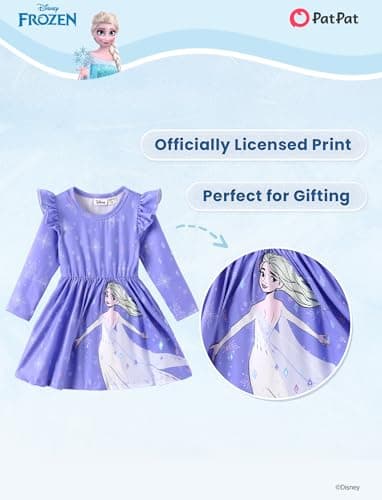Disney Frozen 2 Elsa Toddler Dress Girls A-Line Ruffle Long Sleeve Casaual Winter Fall Clothes Cute Kids Outfit Gift Party Costume Sizes 4-5T - Image 3
