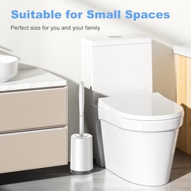 HAMITOR Toilet Bowl Brush Holder Set: Curved Design with Holder for Deep Cleaning Under Rim - Compact Hidden Scrubber for Small Space - Modern RV Bathroom Accessories - White - Image 6