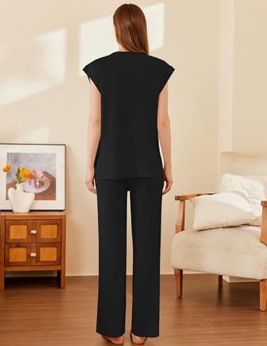 Ekouaer Lounge Sets for Women 2 Piece Outfits Knit Sweater Vest Lounge Pants Casual Matching Loungewear Set Black XXL - Image 3