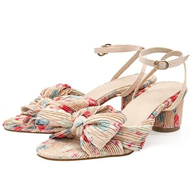MUCCCUTE Women's Bow Knot Heeled Sandals Ankle Buckle Strap Chunky Heeled Open-toe Comfortable Wedding Party Fashion Heeled - Image 4