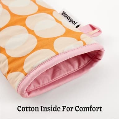Baagol Non-Slip Cotton Kitchen Oven Mitt Set, Modern and Cute Kitchen Mittens with Non-Slip Silicone Grips and Hanging Loops, 2 Piece, 12" x 5.5" (Pumpkin Spice) - Image 3
