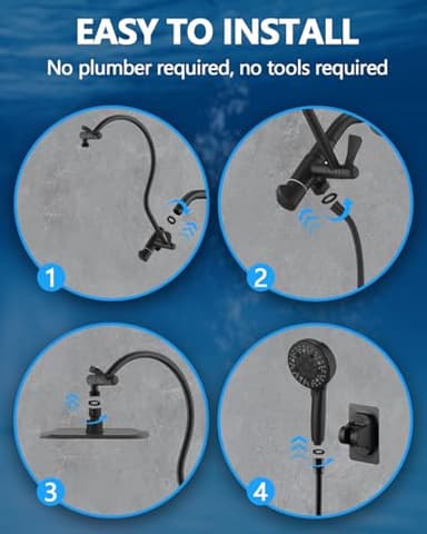 PDPBATH Rainfall Shower Head with Handheld Spray Combo, All Metal 12 Inch High Pressure Rain Showerhead with 16" Adjustable Curved Arm Build-in 3-way Diverter, Matte Black - Image 6