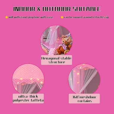 Juliful Unic Princess Play Tent for Girls with 20-ft Star Light String – Large Pink Castle Playhouse Toy for Kids, Indoor & Outdoor, Perfect Birthday for Children, 55"×53" (D×H) - Image 5