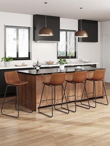 Aowos Bar Stools Set of 2, 26 Inches Counter Height Bar Stools with Back, Modern Faux Leather Barstools with Metal Legs and Footrest, Bar Chairs for Kitchens Island (Dark Brown) - Image 4