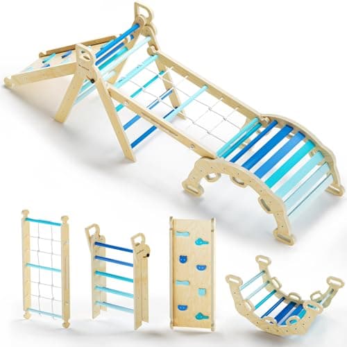 BlueWood 2025 8-in-1 Pikler Triangle Climbing Set Toddler Toys Indoor Baby Jungle Gym Climber Playground for Kids - Sky Blue - Image 1