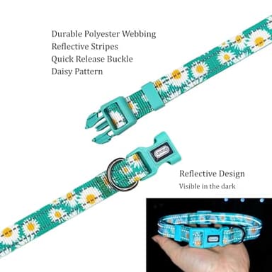 Olahibi Floral Pattern Dog Collar, Pretty Daisy Print, Durable Nylon with Reflective Stripes, Adjustable Length, for Large Dogs.(Large, Green Daisy) - Image 4