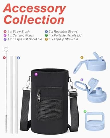 Coolflask 128 oz Gallon Water Bottle Insulated with Straw&3 Lids, Water Jug Large Stainless Steel Metal Vacuum Wide Mouth for Sports, Gym or Office, Non-BPA Keep Cold 48H Hot 24H, Light Blue - Image 8