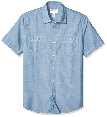 Amazon Essentials Men's Regular-Fit Short-Sleeve Poplin Shirt, Medium Blue, X-Large