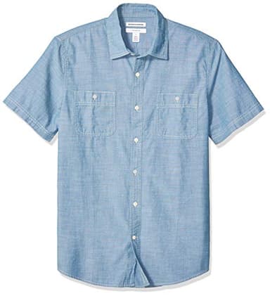 Amazon Essentials Men's Regular-Fit Short-Sleeve Poplin Shirt, Medium Blue, X-Large