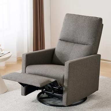Ketaiyou Swivel Rocking Recliner Chair for Adults, Rocker Nursery Glider Chair for Living Room Bedroom, Upholstered Fabric Reclining Single Sofa Chair(Grey) - Image 5