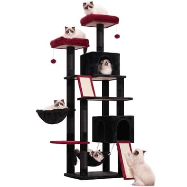 Gitelsnour Cat Tree for Indoor Cats, 71'' (180cm) Multi-Level Cat Tower for Large Adult, Gothic Sturdy Cat Tree House with 2 Scratching Boards 7 Posts, 2 Plush Perches/Condos, Hammock, Black GCT032BR - Image 9