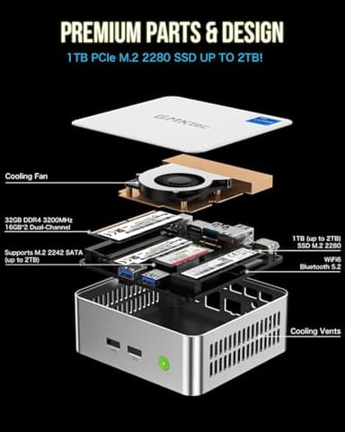 GMKtec Mini PC Intel i5-12450H(Turbo 4.4 GHz) 32GB DDR4 1TB M.2 NVMe SSD, Intel i226v Mini Computers, USB 3.2, Type-C/WiFi 6, BT5.2, RJ45 2.5G/ 4K Triple Display Desktop PC - Image 3