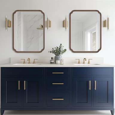 WallBeyond 30" x 40" Wood Bathroom Mirror for Wall Mounted, Rustic Rounded Corner Vanity Mirror for Entryway, Living Room or Bedroom Home Decorative [30" x 40" Walnut Color] - Image 2