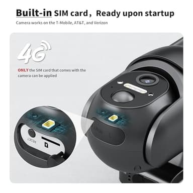 SEHMUA 4G LTE Cellular Solar Security Camera Wireless Outdoor, No WiFi Solar Powered Camera, 360° Live View, 2K Color Night Vision, PIR Motion Sensor, 2 Way Talk, Built in SIM Card - Image 3