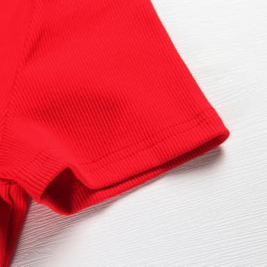 Roselux Women's Summer Scoop Neck Short Sleeve T-Shirts Ribbed Knit Slim Fitted Casual Basic Top Red M - Image 4