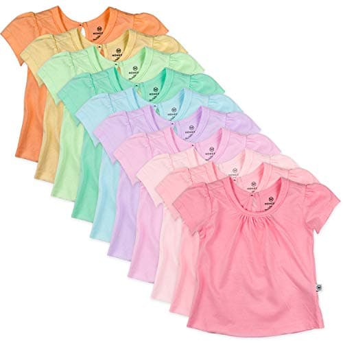 HonestBaby Organic Cotton Puff Sleeve T-Shirt Multi-Packs, 10-Pack Rainbow Girl, 6-9 Months - Image 1