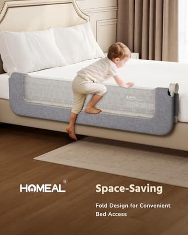 HOMEAL Bed Rail for Toddlers - 59"x24" Extra Long Foldable Toddler Bed Rails for King, Queen, Twin, Full, Double Bed - Breathable Guard Rail for Toddlers with U-Shape Base, Grey - Image 4