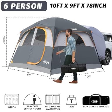 UNP SUV Tent for Camping, 6-Person Car Camping Tents, SUV Tailgate Tent for Outdoor, Easy Set Up with Rainfly 10'x9'x78in(H) (Gray) - Image 2