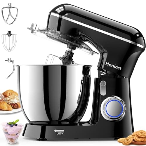 Honinst Stand Mixer, 6.5QT 10-Speed Tilt-Head Electric Stand Mixer, 3-In-1 Kitchen Mixer with Bowl, Dough Hook, Whisk and Beater, Food Mixer for Baking, Cake and Most Home Cooks, Black - Image 1