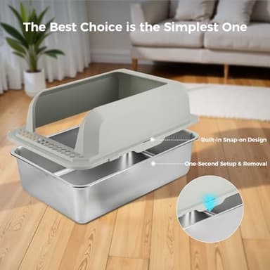 GTPLAYER Stainless Steel Litter Box, Metal XL Extra Large Litter Boxes with Lid High Sided for Big Cats and Kittens, Leak-Proof, Non-Sticky, Include Cat Step Pedal, Cat Mat and Litter Scoop - Image 6