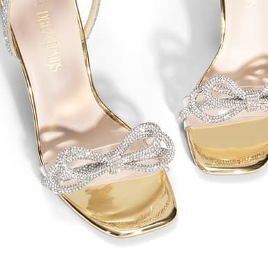 DREAM PAIRS Women's Double Bowknots Crystal Sandals Clear Slingback Heels Square Toe Shoes for Party Wedding Brielle,Size 8,Gold-Pat,SDHS2389W - Image 5