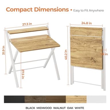 GreenForest Portable Small Desk No Assembly, 2-Tier Compact Computer Desk with Shelf, Space Saving Foldable Table for Home Office, Bedroom or Apartment, Portable Collapsible Sturdy Laptop Desk, Oak - Image 3