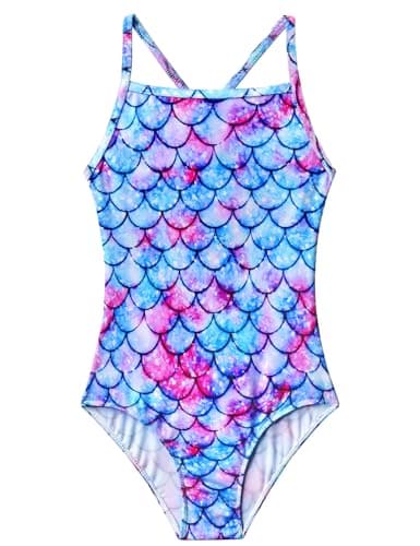Nokecina Girls Swimsuit Size 3-4t Bathing Suit Blue Purple Quick Dry One Piece Toddler Swimwear - Image 1