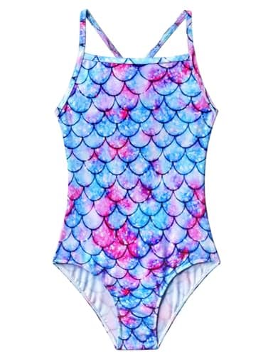 Nokecina Girls Swimsuit Size 3-4t Bathing Suit Blue Purple Quick Dry One Piece Toddler Swimwear - Image 1
