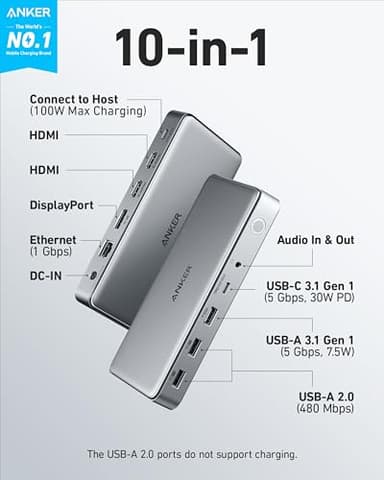 Anker 10-in-1 USB C Docking Station, Displaylink Docking Station with Dual HDMI and DisplayPort for Windows Laptops, MacBook Air/Pro 13/16 inch and More - Image 2