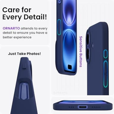 ORNARTO Compatible with iPhone 16 Case 6.1", Slim Liquid Silicone 3 Layers Full Covered Soft Gel Rubber Shockproof Phone Case, Protective Cover with Anti-Scratch Microfiber Lining-Navy Blue - Image 5