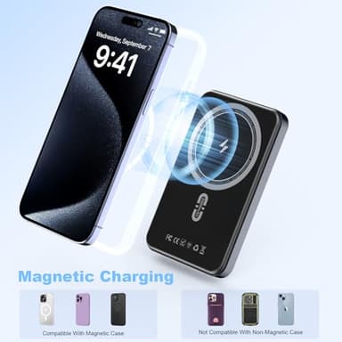Magnetic Power Bank 5000mAh, Magnetic Portable Charger with Type-C Cable, Slim MagSafe Battery Pack, Magnetic Battery Pack for iPhone 16/15/14/13/12 - Image 7