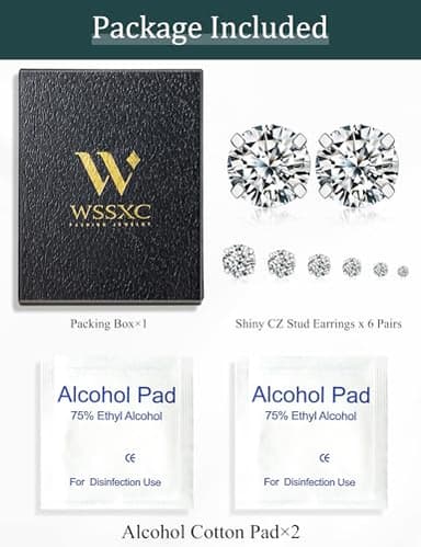 6 Pairs Stud Earrings Set, Hypoallergenic Cubic Zirconia 316L Earrings Stainless Steel CZ Earrings 3-8mm (Steel color) - Image 7