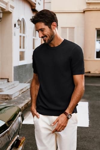 PJ PAUL JONES Mens Shirts Classic Black T-Shirts Knit Solid Tee Shirts Short Sleeve Knitwear - Image 4