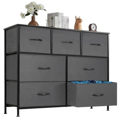 DUMOS TV Stand Dresser for Living Room Bedroom with 7 Fabric Drawer, Entertainment Center Chest Storage Organizer Units for Clothing, Closet, Cabinet, Living Room Furniture, Classic Gray - Image 1