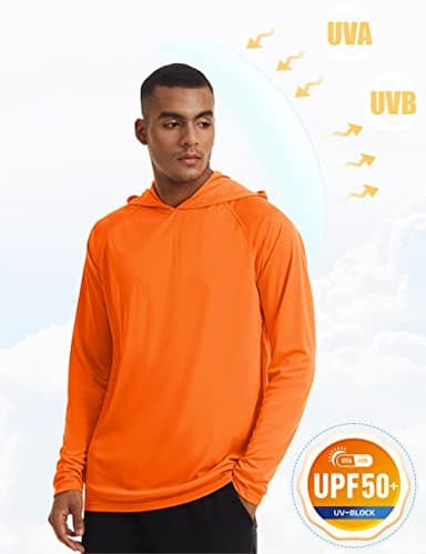 Men's UPF 50+ Hooded Long Sleeve Shirt for Fishing, Hiking & Workout - Orange - Image 3