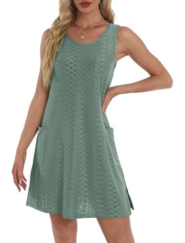 BKRIVE Summer Dresses for Women 2025 Trendy Casual Loose Sleeveless Dress Sundresses with Pockets Swimsuit Coverup Teal Green M - Image 4