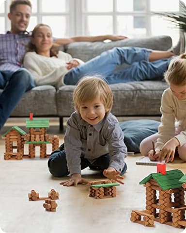 SainSmart Jr. 665 PCS Wooden Log Cabin Set Building House Toy for Toddlers, Classical STEM Construction Kit Compatible with Lincoln Logs for 3+ Kids - Image 2