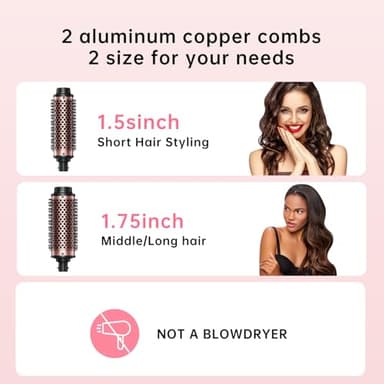 2in1 Negative Thermal Brush for Blowout Look, 1.5 Inch/1.75 Inch Heated Round Brush for Curls & Volum, 5 Temperature Curling Iron, Dual Voltage - Image 3