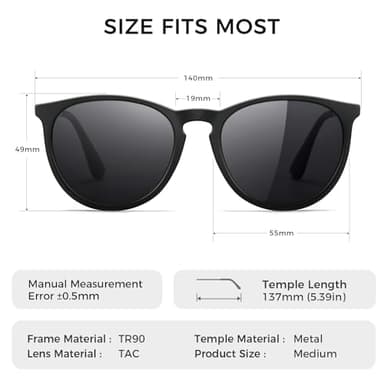 SUNGAIT Premium Vintage Round Sunglasses for Women Men Classic Retro Trendy Style (Black Frame(Matte Finish)/Polarized Grey Lens) 1567 PGHKH - Image 5