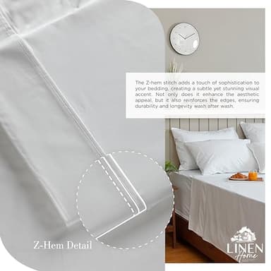 Linen Home 100% Cotton Percale Sheets King Size, White, Deep Pocket, 4 Pieces Set - 1 Flat, 1 Deep Pocket Fitted Sheet and 2 Pillowcases, Crisp Cool and Strong Bed Linen - Image 3